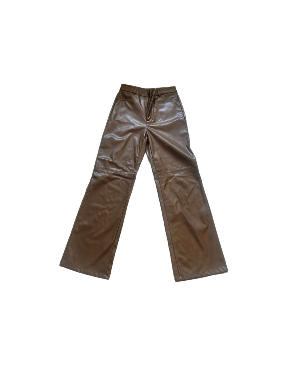 SHEIN Brown Faux Leather Wide Leg Pants